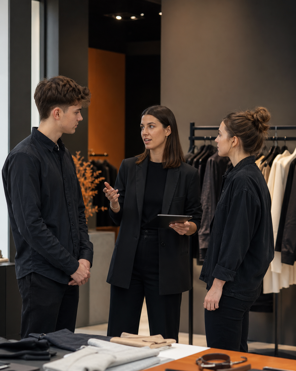 Manager de magasin en échange avec une jeune équipe